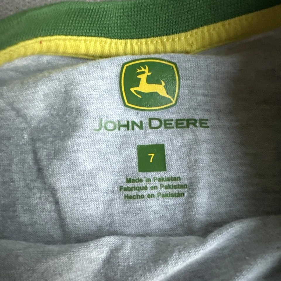 John Deere Boys Size 7 Long Sleeve Shirt Gray Green And Yellow - Image 3 of 4