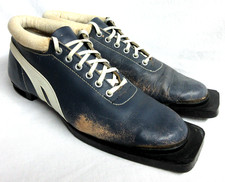 Vintage 70s DOVRE Cross-Country Blue Leather Ski Boots Three-Pin NN 75mm Mens 11