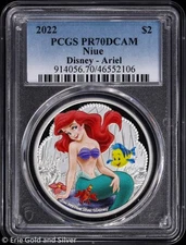 2022 $2 Niue Disney Ariel 1 oz Silver Proof Colorized Coin PCGS PR 70 DCAM