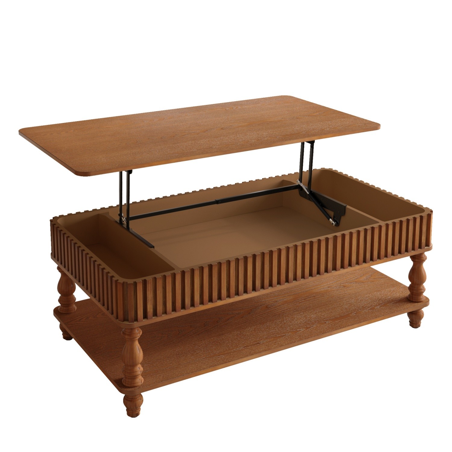Vintage 2-Tier Lift Top Coffee Table  with Hidden Compartment & Solid Wood Legs