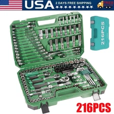 216Pcs Mechanics Tool Set 1/4" 3/8" 1/2" Socket Wrench Set Repair Tool Kits NEW