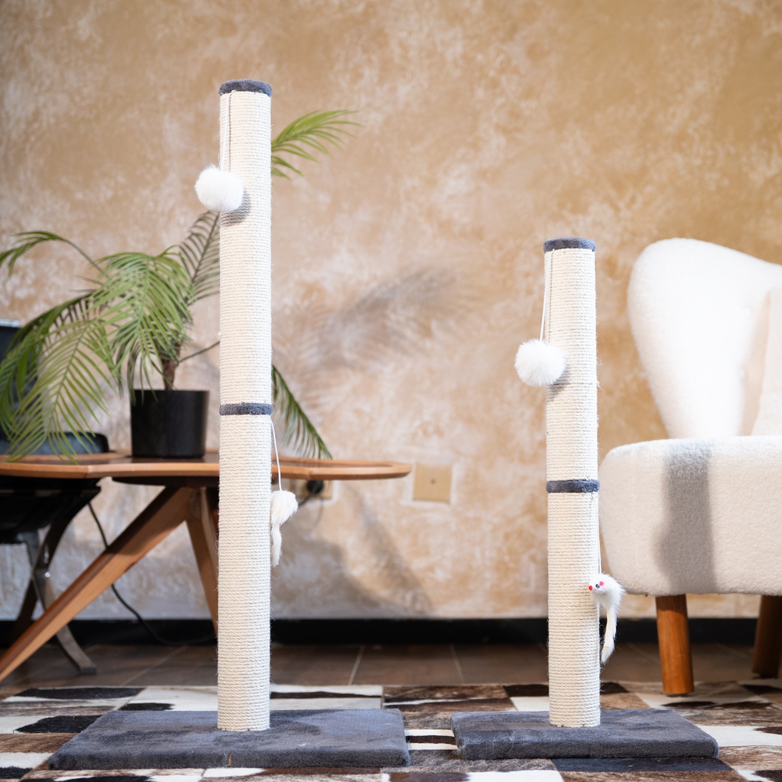 Cat Scratching Post, 31"H Sisal Vertical Scratcher Post with Toys for Indoor