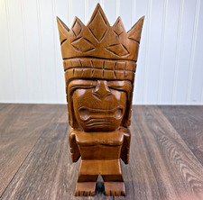 Hand Carved Wooden Tiki God Statue Wood Wall Decor 8" Made In The Philippines