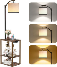 Floor Lamp with Table, End Table for Living Room with Lamp, Shelves Side Table
