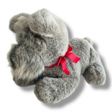 DAKIN 1987 Plush Schnauzer Gray Puppy Dog Red Bow Vintage