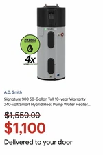 NEW A.O.Smith 50-Gal Hybrid Heat Pump Water Heater ENERGY STAR Rebate Delivered 
