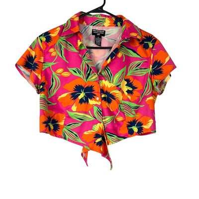 Vintage 90s Y2K Polo Jeans Co. Ralph Lauren Tropical Tie Front Top Size Medium