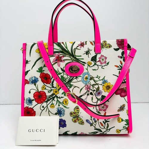 Gucci Flora 2Way Handbag Pink 3120 Floral Authentic