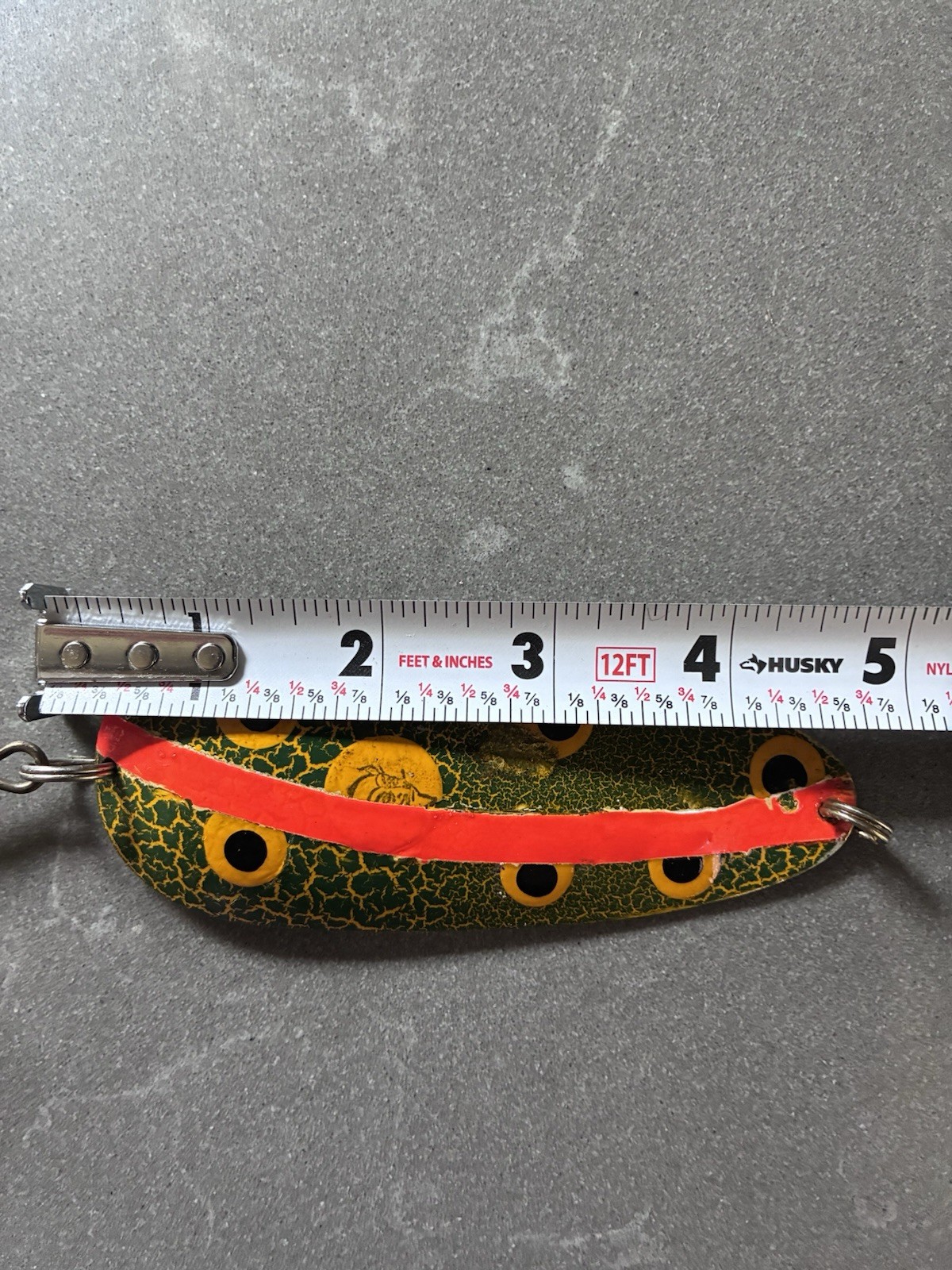Frog Measurement Vintage Huskie Junior Detroit USA Fishing Spoon Crackle Frog Pattern ...