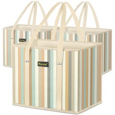 BALEINE 3Pk Reusable Grocery Bags, Foldable Shopping 3-Pack, Color Stripe 