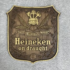 Vintage Heineken On Draught Shield Wall Sign Brown Gold Breweriana Bar Pub Decor