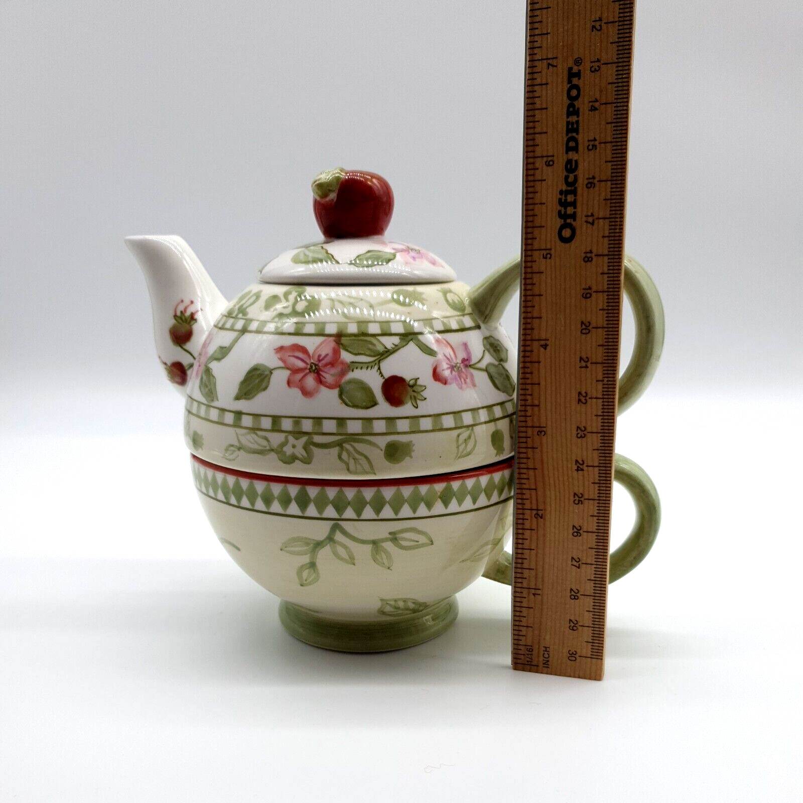 Zrike Tea For One Set Apple Blossoms 3 Piece Cup Pot Lid Hand Painted Collector