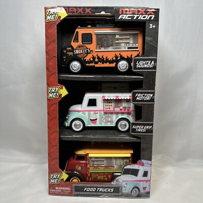 Maxx Action Food Truck 3 Trucks-Lights & Sound, Friction Motor, Grip Tires