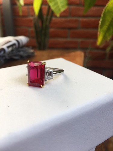6.00 Ct Ct Natural Ruby & Emerald Diamond weeding Ring 14K White Gold Size 8 7 - Picture 2 of 5
