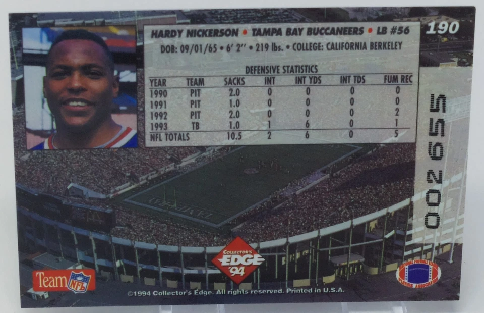 1994 Collector's Edge 1st Day Gold Hardy Nickerson #190 Tampa Bay Buccaneers - Image 4 of 4