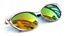 Womens Cat Eye Nastasya Sunglasses Retro Designer Gold Metal Frame Gold Mirrored