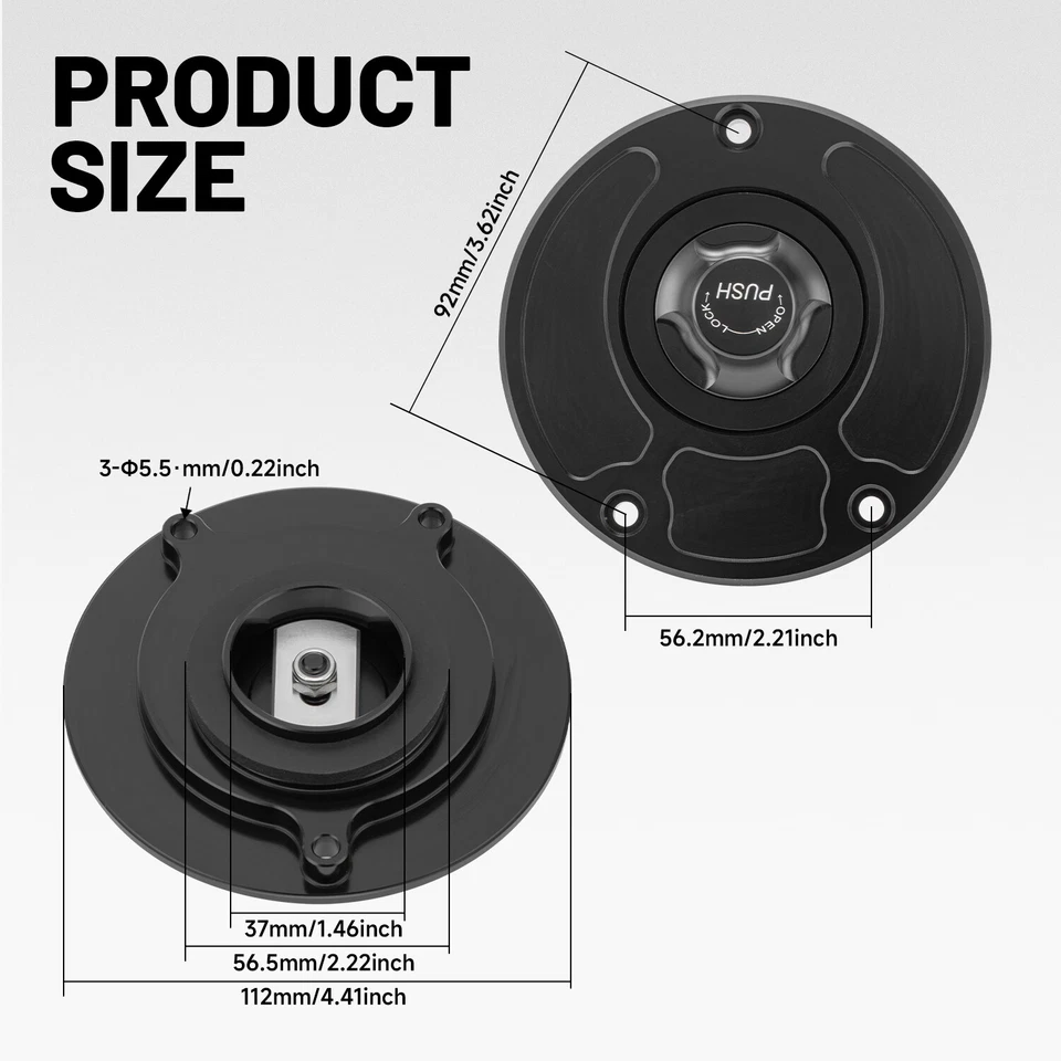 Fuel Gas Tank Cap Cover Keyless For Kawasaki Ninja ZX-6R ZX636 ZX600 ZX10R 07-15 - Image 2 of 4