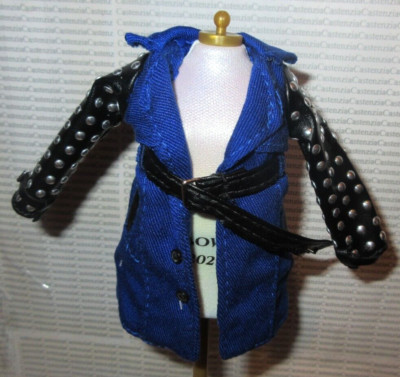 TOP RAINBOW SHADOW HIGH UMA VANHOOSE DOLL BLUE & BLACK BELTED TRENCH COAT JACKET