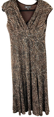 Jones New York Dress Women's Size 6 Brown with White Tan  Dots V-Neck Maxi