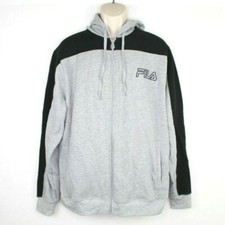 Fila Sweater Mens Size 2xl Gray Black Full Zip Hooded
