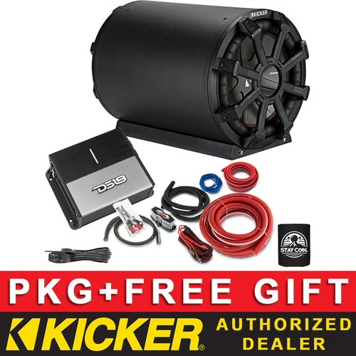 KICKER 300W CWTB84 8" CAR AUDIO SUB PACKAGE + CLASS D AMPLIFIER + 4AWG KIT