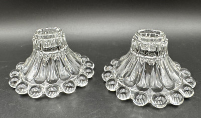 2 VTG Anchor Hocking Boopie Clear Glass Berwick Candle Holder Taper Candlesticks
