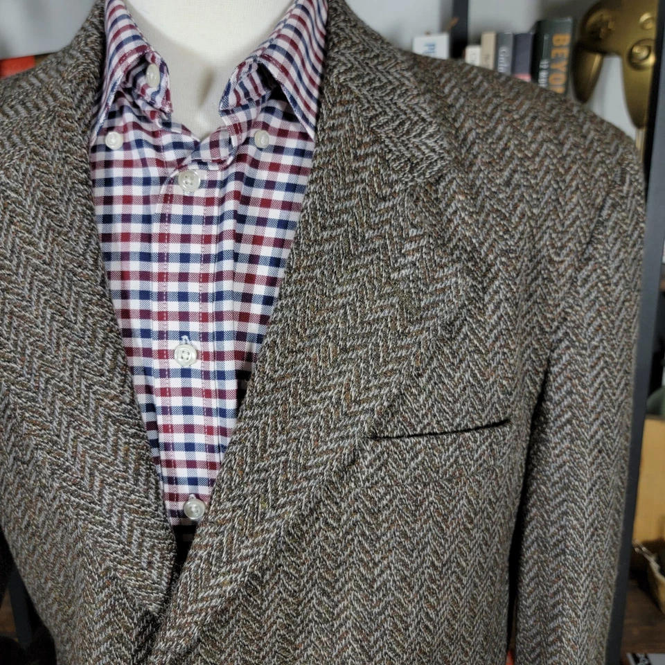 Abrigo Blazer Deportivo Haggar Para Hombre Tweed Dos Botones Marrón Lana Espiga 42L De Colección Foto 4 de 4