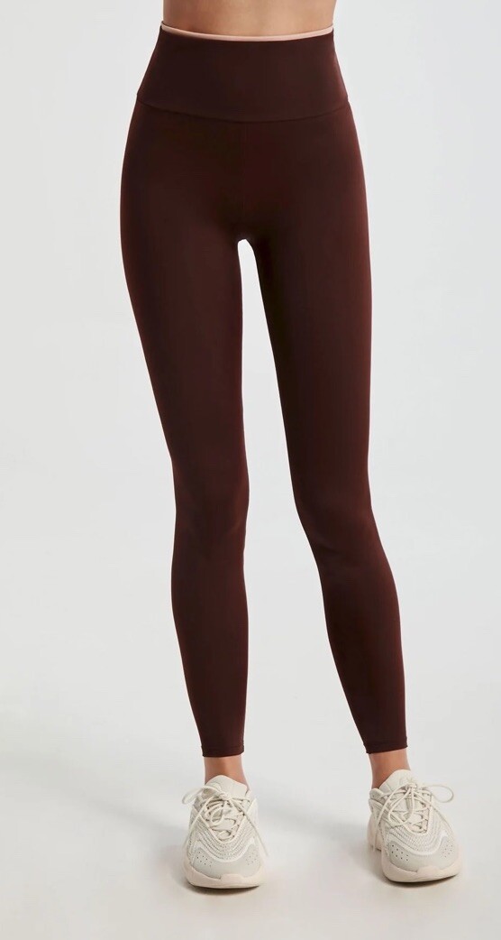 Leggings donna Lanston fila fascia bloccata pantaloni pull on marrone vita alta TG XS