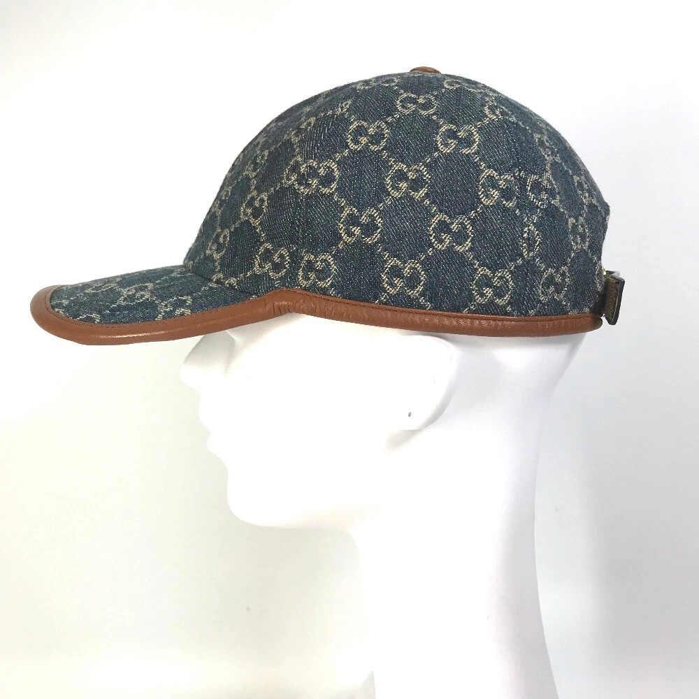 GUCCI 656206 Denim GG logo cappello berretto baseball GGCanvas blu navy marrone