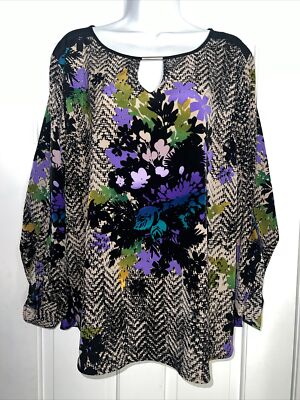 Dana Bushman XL Blouse Roll Tab Sleeves Floral