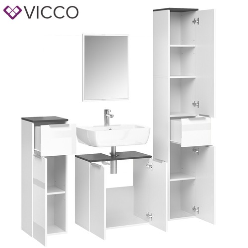 VICCO baño completo OTIS blanco - mueble alto mueble bajo mueble midi con espejo - Imagen 29 de 29