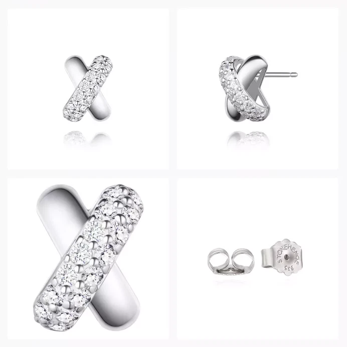 Pendientes StoneHenge Crossing plata SA24C41F plata 925 chapados en oro blanco C.Z Foto 4 de 4