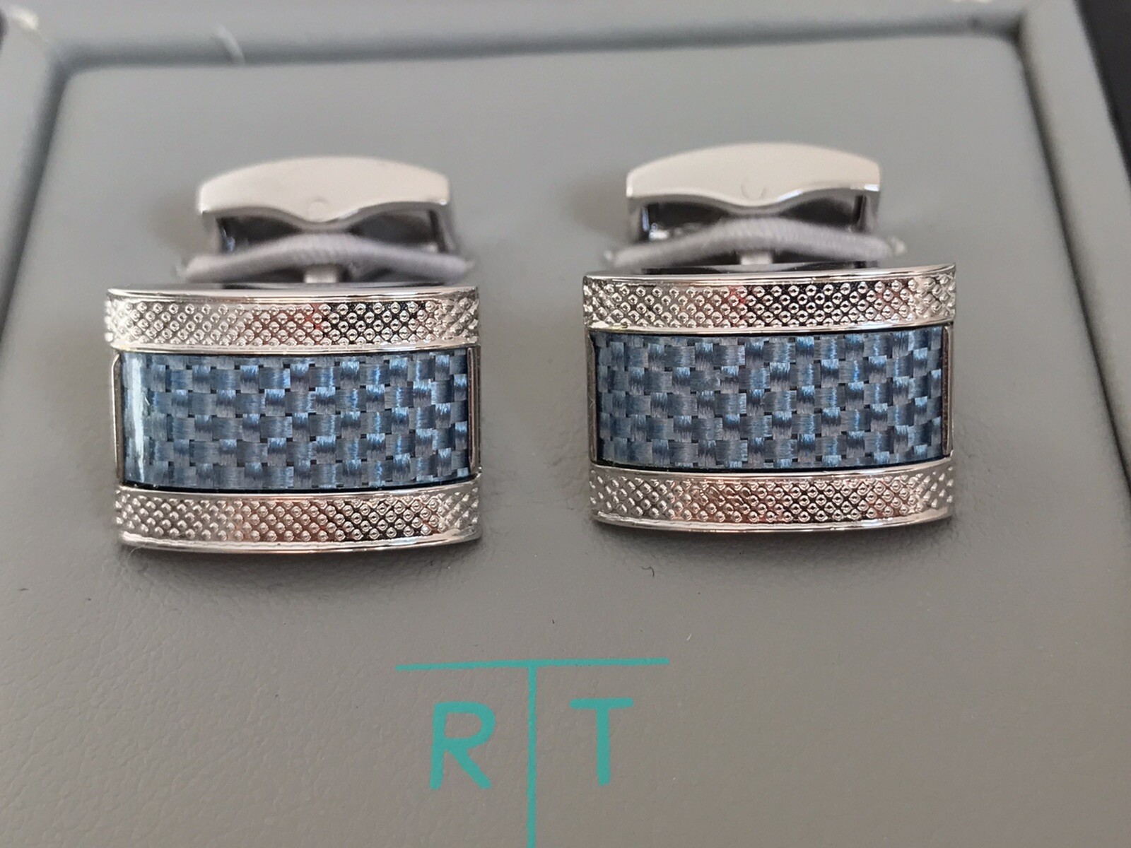 Stunning Premium Brand New RT Tateossian CufflinksD shape, blue