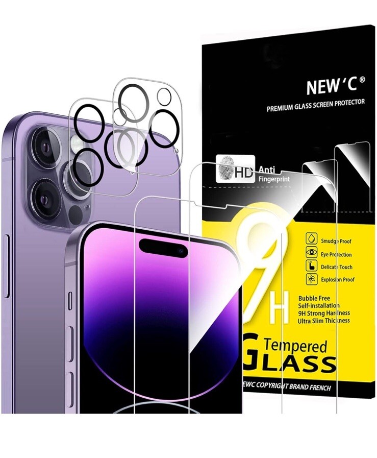NEW'C 4 Pack,2 Pack Screen Protector for iPhone 14 Pro Max [6.7 inch]..