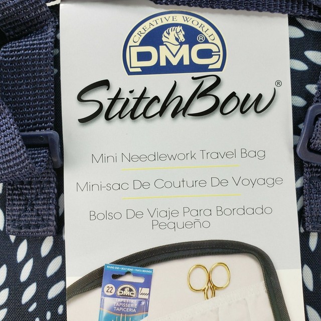 DMC Stitchbow Needlework Organizer Travel Bag Dark Navy White Print New