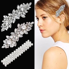 BOYIVI 3PCS Rhinestone Hair Clips Flower Hair Barrettes Crystal Pearl French ...