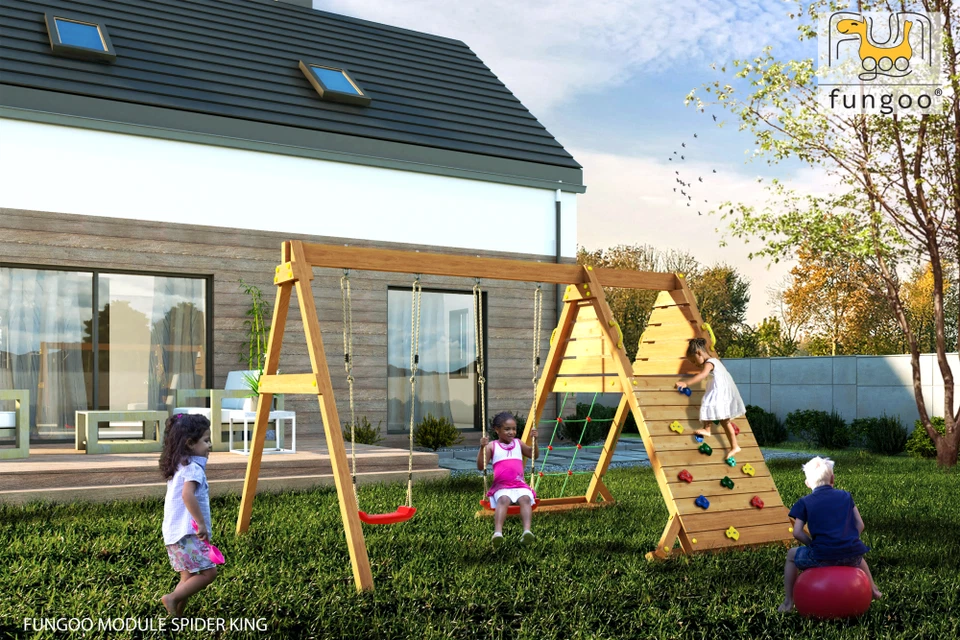 Doppelschaukel Schaukel mit Kletterwand und Kletternetz - Bild 2 von 4