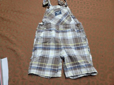 VTG OshKosh B'Gosh Toddler 24 Months Brown  Plaid Short Overalls BIB B-BB