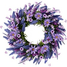 Lavender Wreath for Front Door 22 Inch - Purple Daisy Spring Summer Artificia...