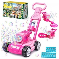 Bubble Lawn Mower for Kids,3-in-1 Bubble Machine Blower Toy Ages 3-8 Pink