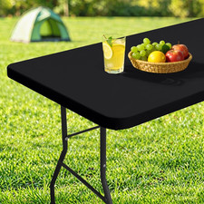 Rectangle Table Cloth Cover, Waterproof Polyester Elastic Fitted Tablecloth, Fit