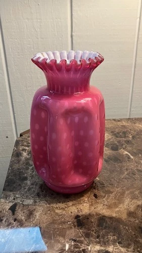 MCM Fenton Wild Rose Cased Pinched Bubble Optic Vase