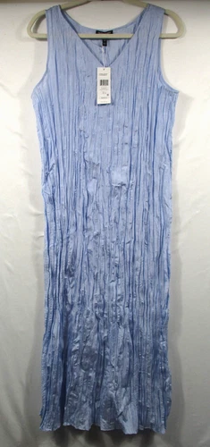 -NWT Eileen Fisher BLFLW Pleated F/L Dress Crushed Silk Women's Dress Sz L