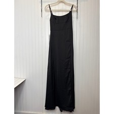 NWT AZAZIE HALSEY Black Black A-Line Side Slit Metallic Satin Dress Gown Size 0