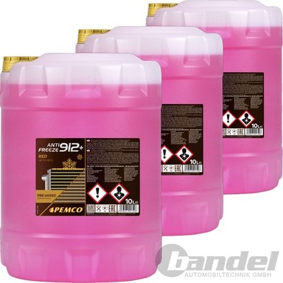 3x 10L PEMCO 912+ ANTIFREEZE KÜHLMITTEL FROSTSCHUTZ ROSA ROT BIS -40 °C