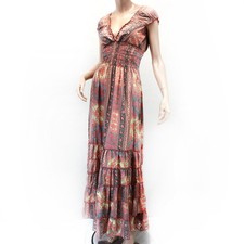 Kamila Y2K Paisley Maxi Summerdress Elastic Waist Evening Ruffle Hem Silk Medium