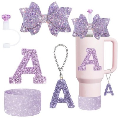 XIANGYUAN 5-Piece Stanley Cup Accessories Set - Letter Charm, Diamond & Bow S...