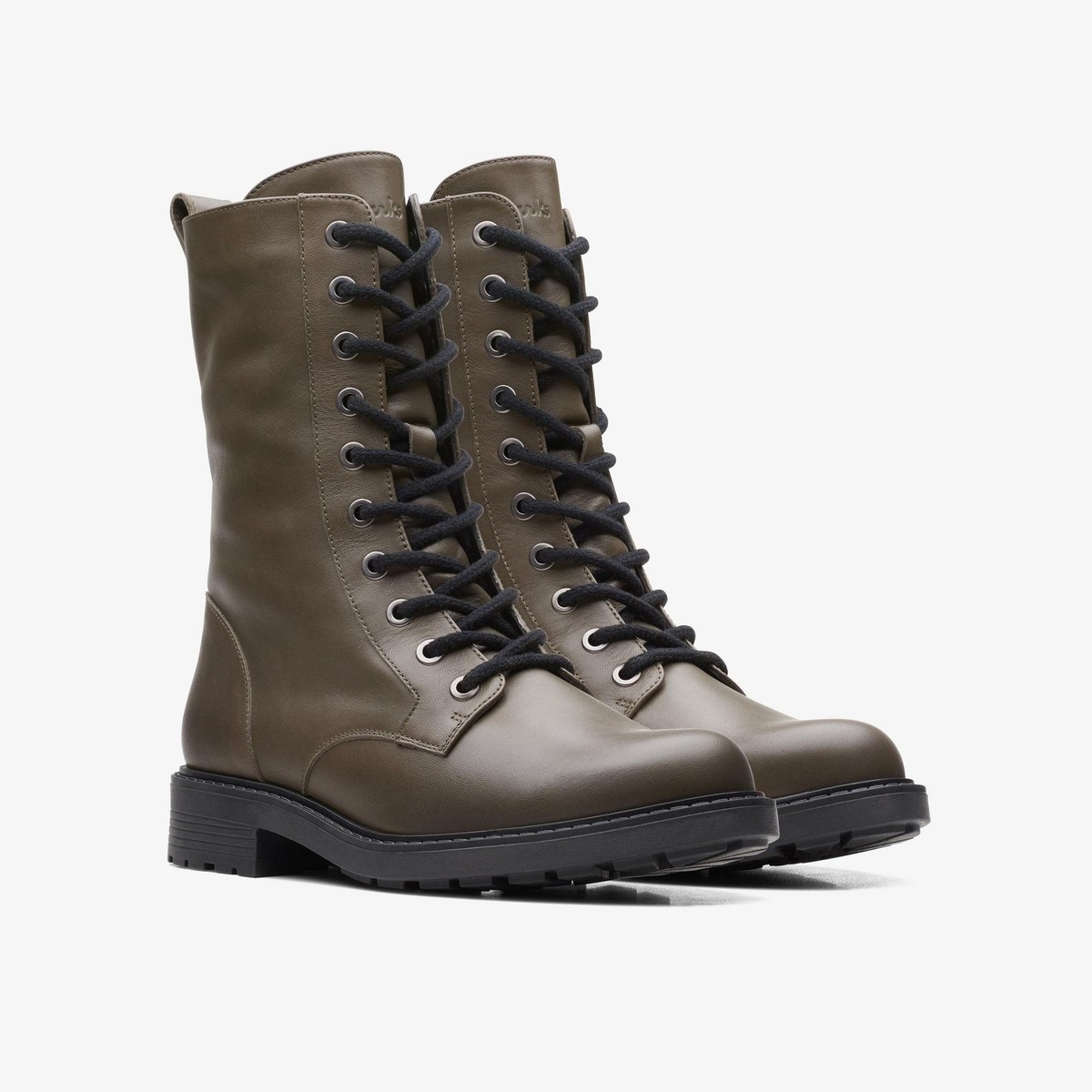 Clarks BNIB Ladies Orinoco Style Dark Olive Leather Boots Size