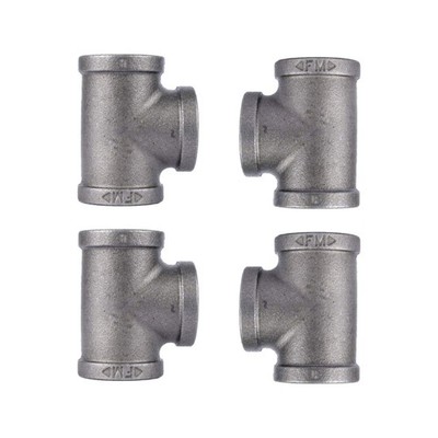 1'' Tee Fitting, 4-Pack, Malleable Iron, Fits One Inch Diameter Black Steel Pl...