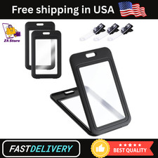 3 Pack ID Badge Holder with Plastic Clip, Double-Sided Clear Vertical Badge...